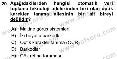Lojistikte Teknoloji Kullanımı Dersi 2024 - 2025 Yılı (Final) Dönem Sonu Sınav Soruları 20. Soru