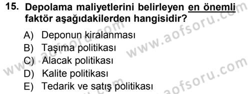 Lojistik Maliyetleri ve Raporlama 1 Dersi 2012 - 2013 Yılı (Vize) Ara Sınav Soruları 15. Soru