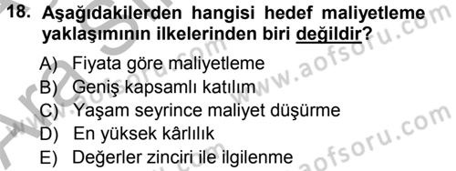Lojistik Maliyetleri ve Raporlama 1 Dersi Ara Sınavı Deneme Sınav Soruları 18. Soru