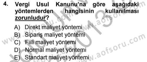 Lojistik Maliyetleri ve Raporlama 1 Dersi 2012 - 2013 Yılı (Vize) Ara Sınav Soruları 4. Soru