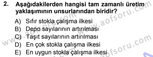 Lojistik Maliyetleri ve Raporlama 1 Dersi 2012 - 2013 Yılı (Final) Dönem Sonu Sınav Soruları 2. Soru