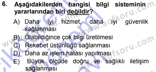 Lojistik Maliyetleri ve Raporlama 1 Dersi 2012 - 2013 Yılı (Final) Dönem Sonu Sınav Soruları 6. Soru