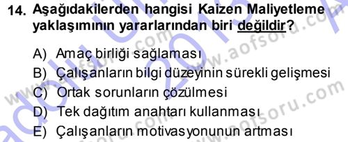 Lojistik Maliyetleri ve Raporlama 1 Dersi Ara Sınavı Deneme Sınav Soruları 14. Soru