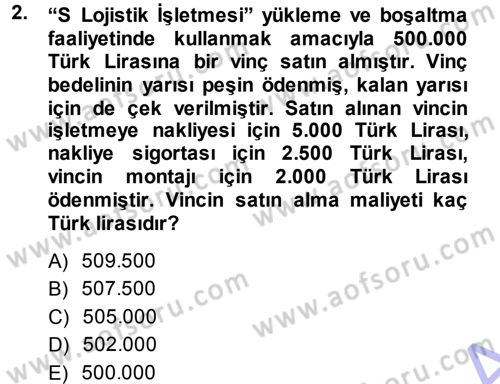 Lojistik Maliyetleri ve Raporlama 1 Dersi Ara Sınavı Deneme Sınav Soruları 2. Soru
