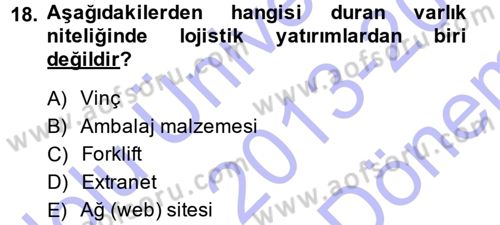 Lojistik Maliyetleri ve Raporlama 1 Dersi 2013 - 2014 Yılı (Final) Dönem Sonu Sınav Soruları 18. Soru