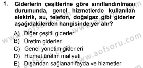 Lojistik Maliyetleri ve Raporlama 1 Dersi 2013 - 2014 Yılı Tek Ders Sınav Soruları 1. Soru