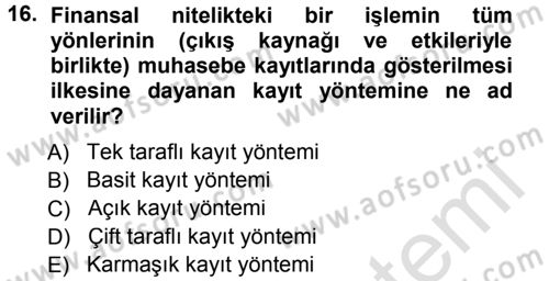 Lojistik Maliyetleri ve Raporlama 1 Dersi 2013 - 2014 Yılı Tek Ders Sınav Soruları 16. Soru