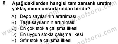 Lojistik Maliyetleri ve Raporlama 1 Dersi 2013 - 2014 Yılı Tek Ders Sınav Soruları 6. Soru