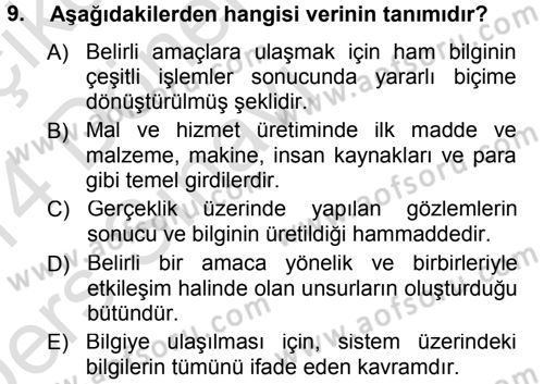Lojistik Maliyetleri ve Raporlama 1 Dersi 2013 - 2014 Yılı Tek Ders Sınav Soruları 9. Soru