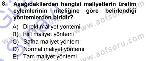 Lojistik Maliyetleri ve Raporlama 1 Dersi 2014 - 2015 Yılı (Vize) Ara Sınav Soruları 8. Soru