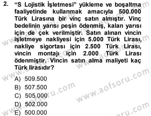Lojistik Maliyetleri ve Raporlama 1 Dersi 2014 - 2015 Yılı Tek Ders Sınav Soruları 2. Soru