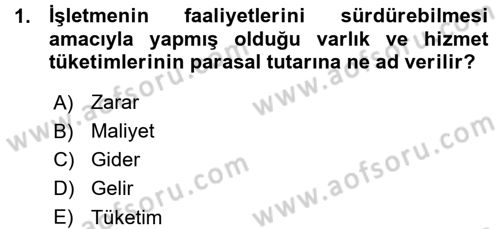 Lojistik Maliyetleri ve Raporlama 1 Dersi Ara Sınavı Deneme Sınav Soruları 1. Soru