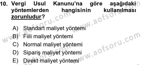 Lojistik Maliyetleri ve Raporlama 1 Dersi 2015 - 2016 Yılı (Vize) Ara Sınav Soruları 10. Soru