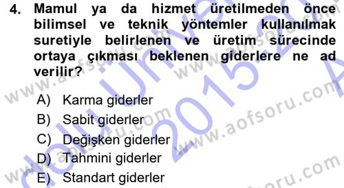Lojistik Maliyetleri ve Raporlama 1 Dersi Ara Sınavı Deneme Sınav Soruları 4. Soru