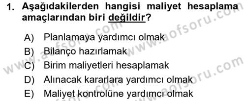 Lojistik Maliyetleri ve Raporlama 1 Dersi 2015 - 2016 Yılı (Final) Dönem Sonu Sınav Soruları 1. Soru