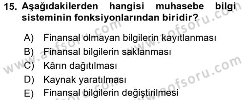 Lojistik Maliyetleri ve Raporlama 1 Dersi 2015 - 2016 Yılı (Final) Dönem Sonu Sınav Soruları 15. Soru