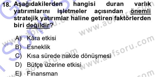 Lojistik Maliyetleri ve Raporlama 1 Dersi 2015 - 2016 Yılı (Final) Dönem Sonu Sınav Soruları 18. Soru