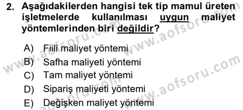 Lojistik Maliyetleri ve Raporlama 1 Dersi 2015 - 2016 Yılı (Final) Dönem Sonu Sınav Soruları 2. Soru