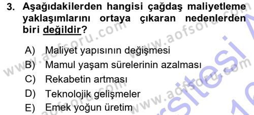 Lojistik Maliyetleri ve Raporlama 1 Dersi 2015 - 2016 Yılı (Final) Dönem Sonu Sınav Soruları 3. Soru