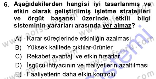 Lojistik Maliyetleri ve Raporlama 1 Dersi 2015 - 2016 Yılı (Final) Dönem Sonu Sınav Soruları 6. Soru