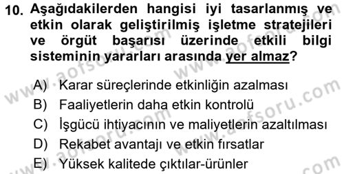 Lojistik Maliyetleri ve Raporlama 1 Dersi 2015 - 2016 Yılı Tek Ders Sınav Soruları 10. Soru