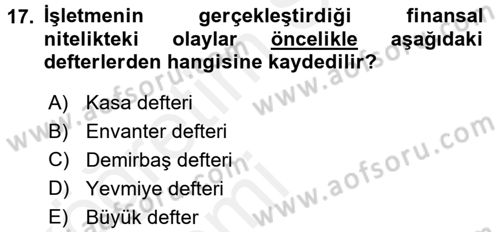 Lojistik Maliyetleri ve Raporlama 1 Dersi 2015 - 2016 Yılı Tek Ders Sınav Soruları 17. Soru