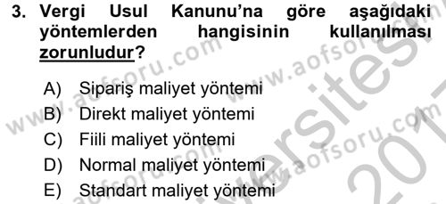 Lojistik Maliyetleri ve Raporlama 1 Dersi 2016 - 2017 Yılı 3 Ders Sınav Soruları 3. Soru