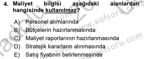 Lojistik Maliyetleri ve Raporlama 1 Dersi 2016 - 2017 Yılı 3 Ders Sınav Soruları 4. Soru