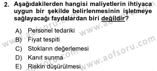 Lojistik Maliyetleri ve Raporlama 1 Dersi Ara Sınavı Deneme Sınav Soruları 2. Soru