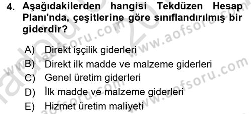 Lojistik Maliyetleri ve Raporlama 1 Dersi Ara Sınavı Deneme Sınav Soruları 4. Soru