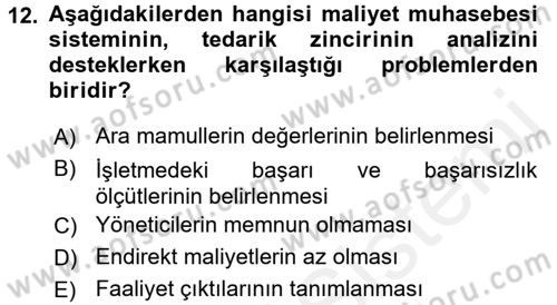 Lojistik Maliyetleri ve Raporlama 1 Dersi 2016 - 2017 Yılı (Final) Dönem Sonu Sınav Soruları 12. Soru