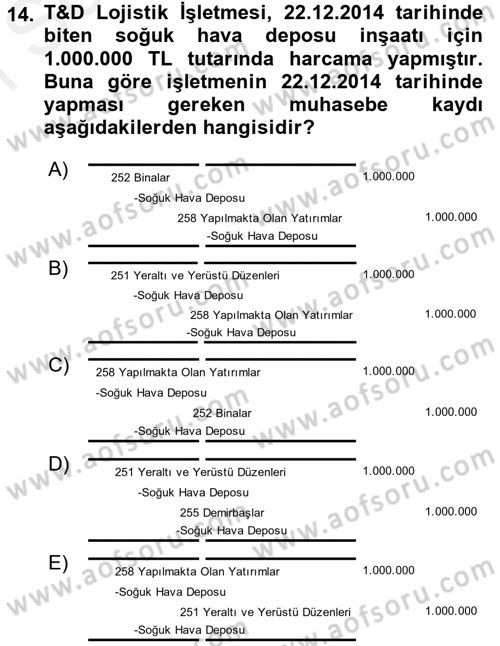 Lojistik Maliyetleri ve Raporlama 1 Dersi 2016 - 2017 Yılı (Final) Dönem Sonu Sınav Soruları 14. Soru