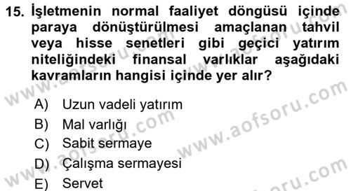 Lojistik Maliyetleri ve Raporlama 1 Dersi 2016 - 2017 Yılı (Final) Dönem Sonu Sınav Soruları 15. Soru