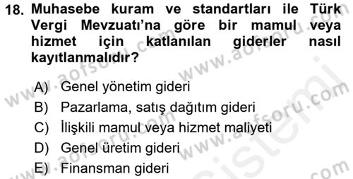 Lojistik Maliyetleri ve Raporlama 1 Dersi 2016 - 2017 Yılı (Final) Dönem Sonu Sınav Soruları 18. Soru
