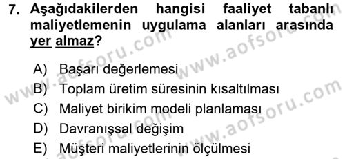 Lojistik Maliyetleri ve Raporlama 1 Dersi 2016 - 2017 Yılı (Final) Dönem Sonu Sınav Soruları 7. Soru