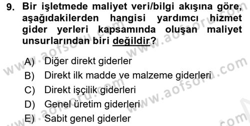 Lojistik Maliyetleri ve Raporlama 1 Dersi 2016 - 2017 Yılı (Final) Dönem Sonu Sınav Soruları 9. Soru