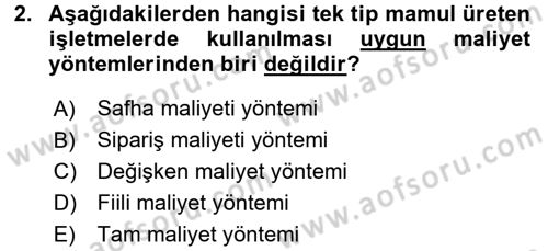 Lojistik Maliyetleri ve Raporlama 1 Dersi 2017 - 2018 Yılı 3 Ders Sınav Soruları 2. Soru