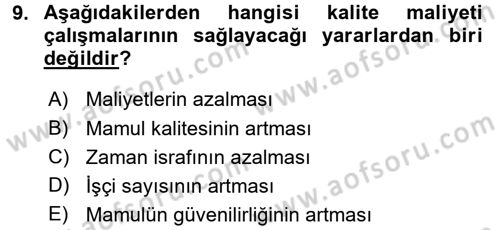 Lojistik Maliyetleri ve Raporlama 1 Dersi 2017 - 2018 Yılı 3 Ders Sınav Soruları 9. Soru