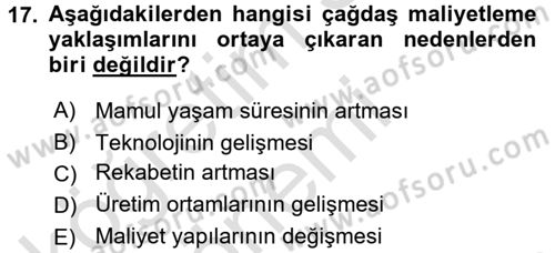 Lojistik Maliyetleri ve Raporlama 1 Dersi 2017 - 2018 Yılı (Vize) Ara Sınav Soruları 17. Soru