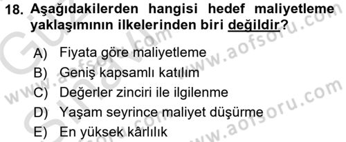 Lojistik Maliyetleri ve Raporlama 1 Dersi Ara Sınavı Deneme Sınav Soruları 18. Soru