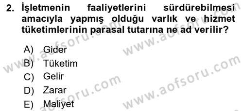 Lojistik Maliyetleri ve Raporlama 1 Dersi 2017 - 2018 Yılı (Vize) Ara Sınav Soruları 2. Soru