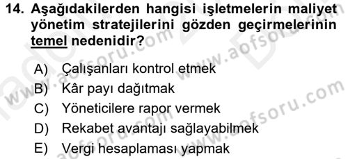 Lojistik Maliyetleri ve Raporlama 1 Dersi 2017 - 2018 Yılı (Final) Dönem Sonu Sınav Soruları 14. Soru