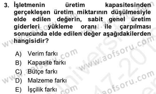 Lojistik Maliyetleri ve Raporlama 1 Dersi 2017 - 2018 Yılı (Final) Dönem Sonu Sınav Soruları 3. Soru