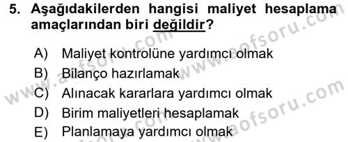 Lojistik Maliyetleri ve Raporlama 1 Dersi 2017 - 2018 Yılı (Final) Dönem Sonu Sınav Soruları 5. Soru