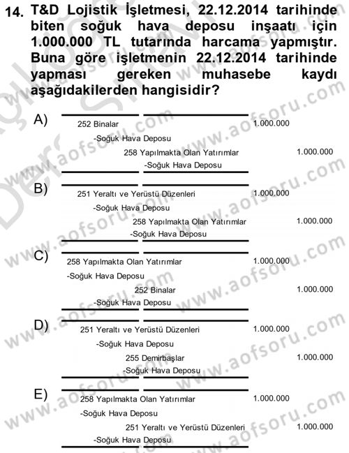 Lojistik Maliyetleri ve Raporlama 1 Dersi 2018 - 2019 Yılı 3 Ders Sınav Soruları 14. Soru