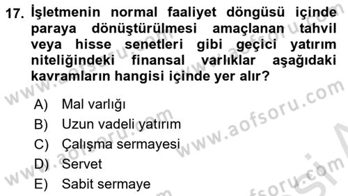 Lojistik Maliyetleri ve Raporlama 1 Dersi 2018 - 2019 Yılı 3 Ders Sınav Soruları 17. Soru
