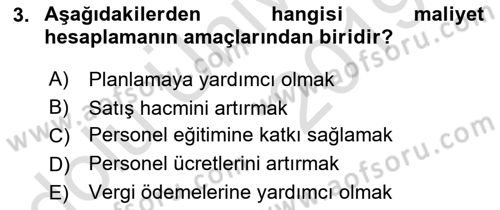 Lojistik Maliyetleri ve Raporlama 1 Dersi 2018 - 2019 Yılı 3 Ders Sınav Soruları 3. Soru
