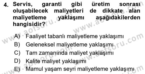 Lojistik Maliyetleri ve Raporlama 1 Dersi 2018 - 2019 Yılı 3 Ders Sınav Soruları 4. Soru
