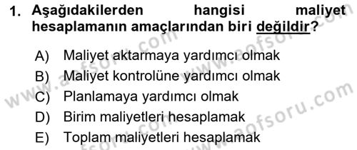 Lojistik Maliyetleri ve Raporlama 1 Dersi 2018 - 2019 Yılı (Vize) Ara Sınav Soruları 1. Soru