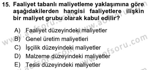 Lojistik Maliyetleri ve Raporlama 1 Dersi Ara Sınavı Deneme Sınav Soruları 15. Soru